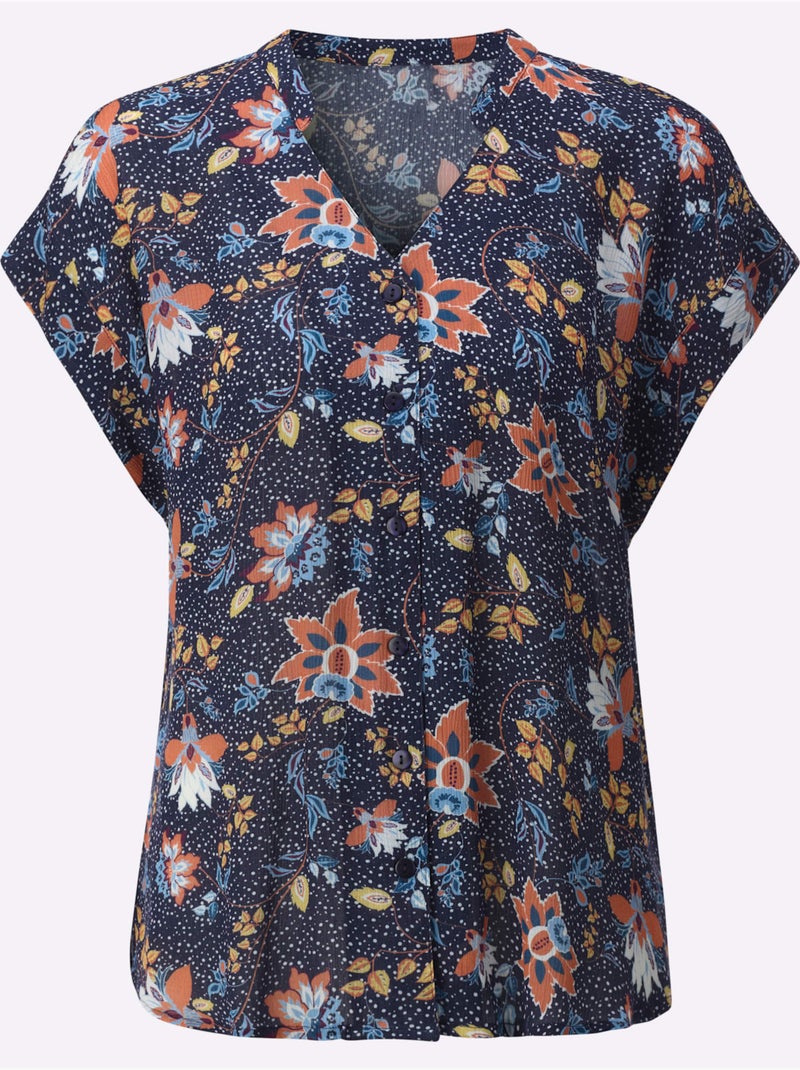 Chemisier à Manches Courtes 100% Viscose - Taille Standard - Witt Bleu Jaune - Kiabi