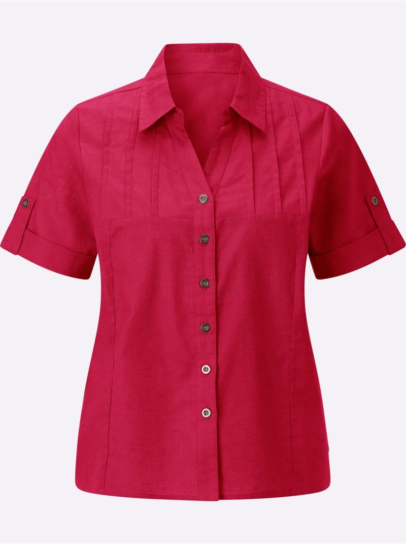 Chemisier à Manches Courtes 30% De Lin - Taille Standard - Witt Rose fushia - Kiabi