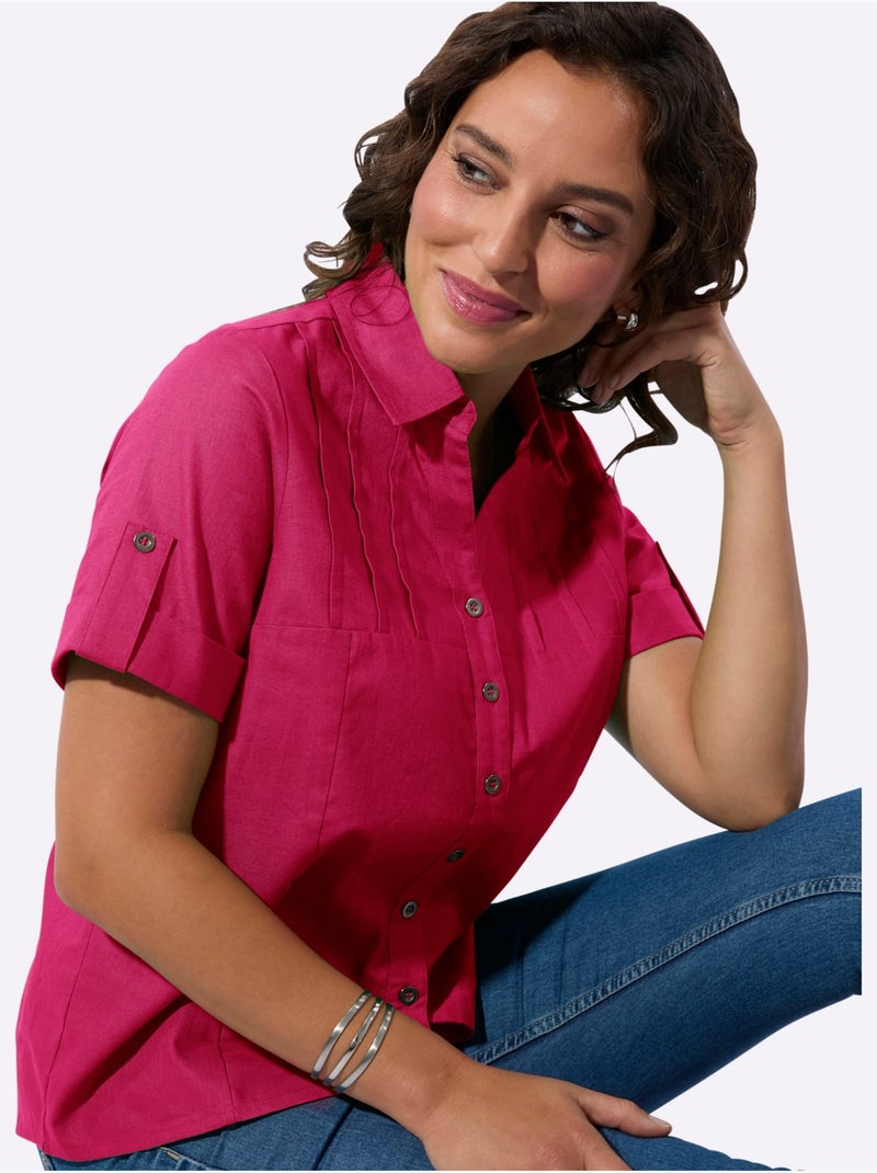 Chemisier à Manches Courtes 30% De Lin - Taille Standard - Witt Rose fushia - Kiabi