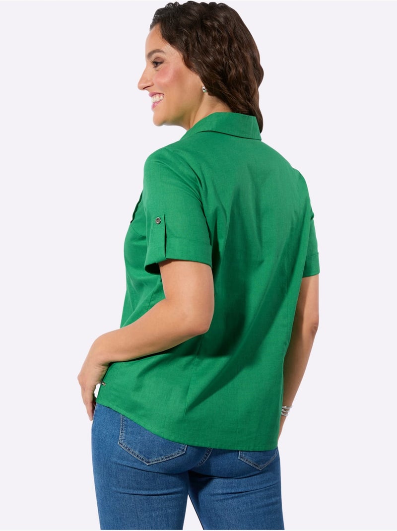Chemisier à Manches Courtes 30% De Lin - Taille Standard - Witt Vert - Kiabi