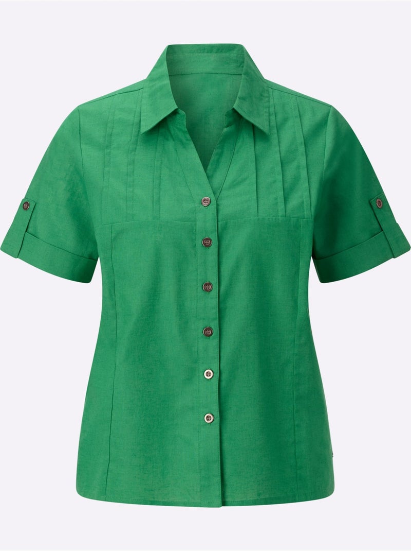 Chemisier à Manches Courtes 30% De Lin - Taille Standard - Witt Vert - Kiabi