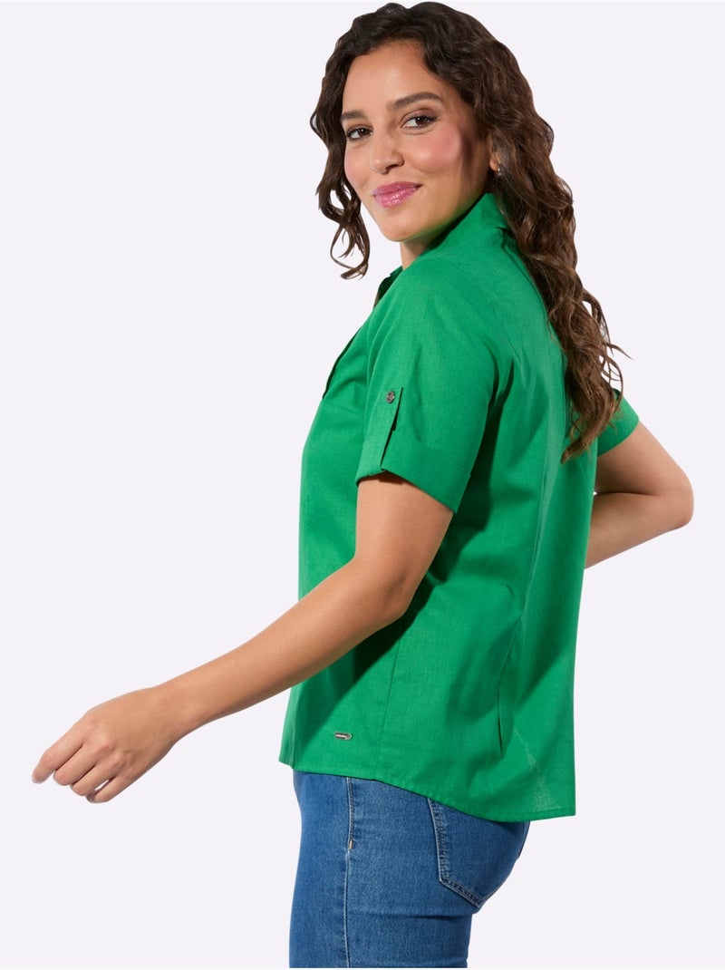 Chemisier à Manches Courtes 30% De Lin - Taille Standard - Witt Vert - Kiabi