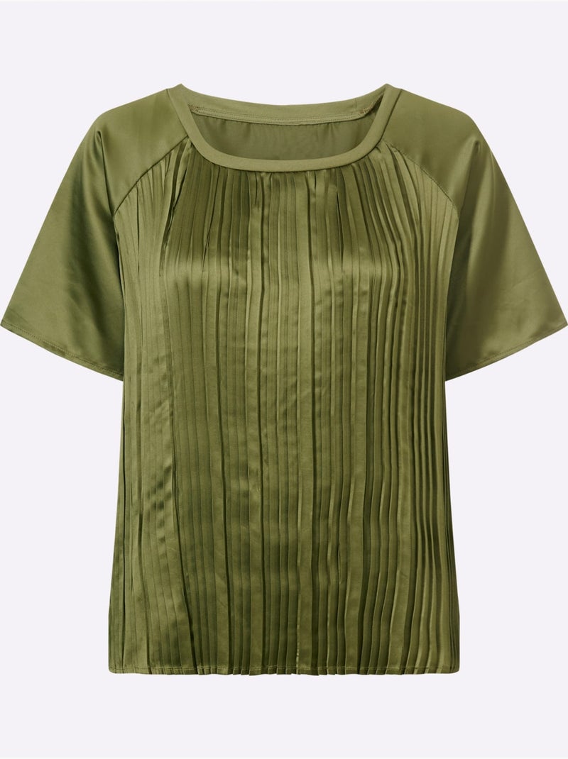 Chemisier à Manches Courtes Aspect Plissé - Taille Standard - Helline Vert olive - Kiabi