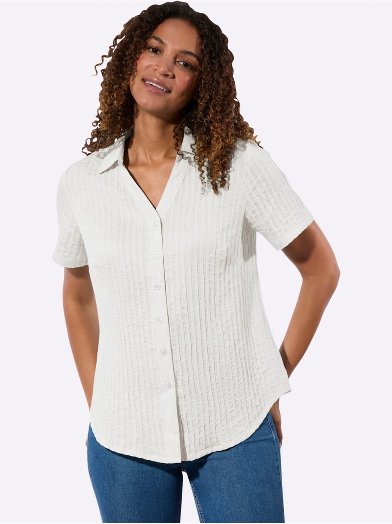Chemisier à manches courtes avec col chemise et motifs rayés - Taille standard - Witt Blanc - Kiabi