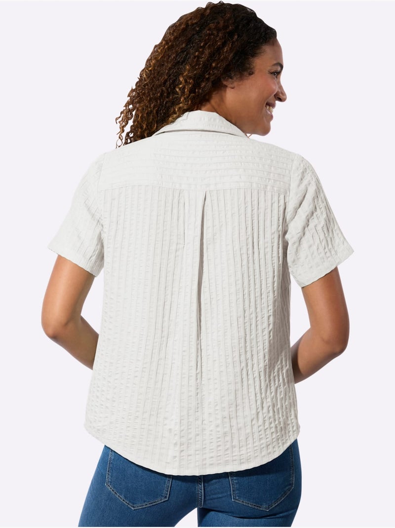 Chemisier à manches courtes avec col chemise et motifs rayés - Taille standard - Witt Blanc - Kiabi