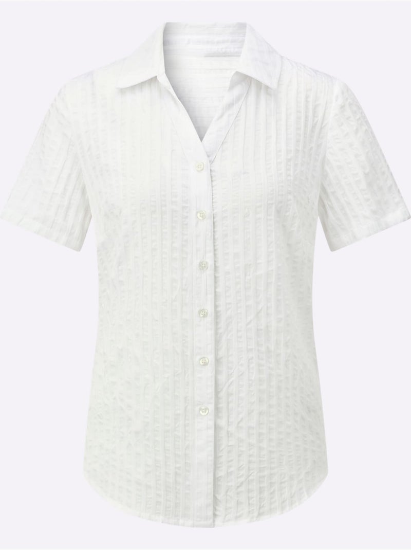 Chemisier à manches courtes avec col chemise et motifs rayés - Taille standard - Witt Blanc - Kiabi