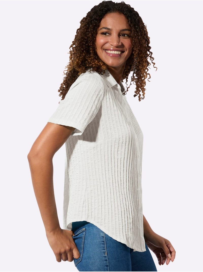 Chemisier à manches courtes avec col chemise et motifs rayés - Taille standard - Witt Blanc - Kiabi