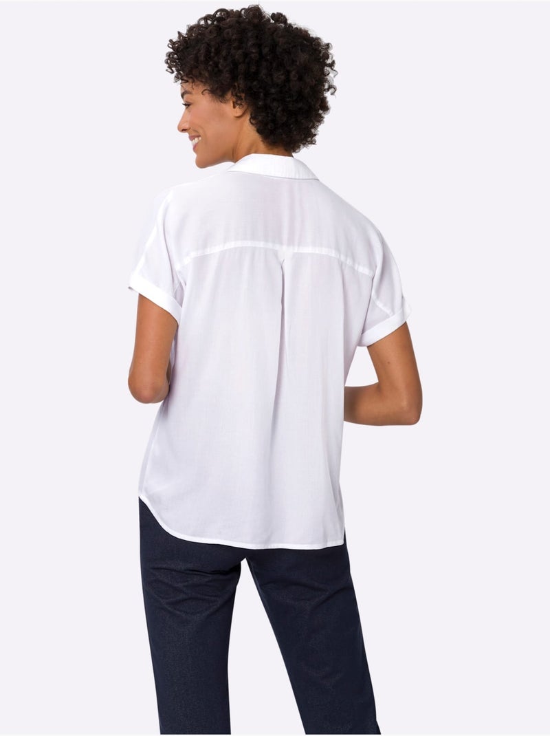 Chemisier à manches courtes avec col chemisier et pli creux - Taille standard - Moda Vilona Ecru - Kiabi