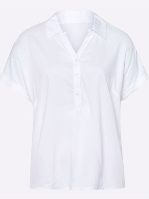 Chemisier à manches courtes avec col chemisier et pli creux - Taille standard - Moda Vilona - Kiabi Chemisier à manches courtes avec col chemisier et pli creux - Taille standard - Moda Vilona - Kiabi