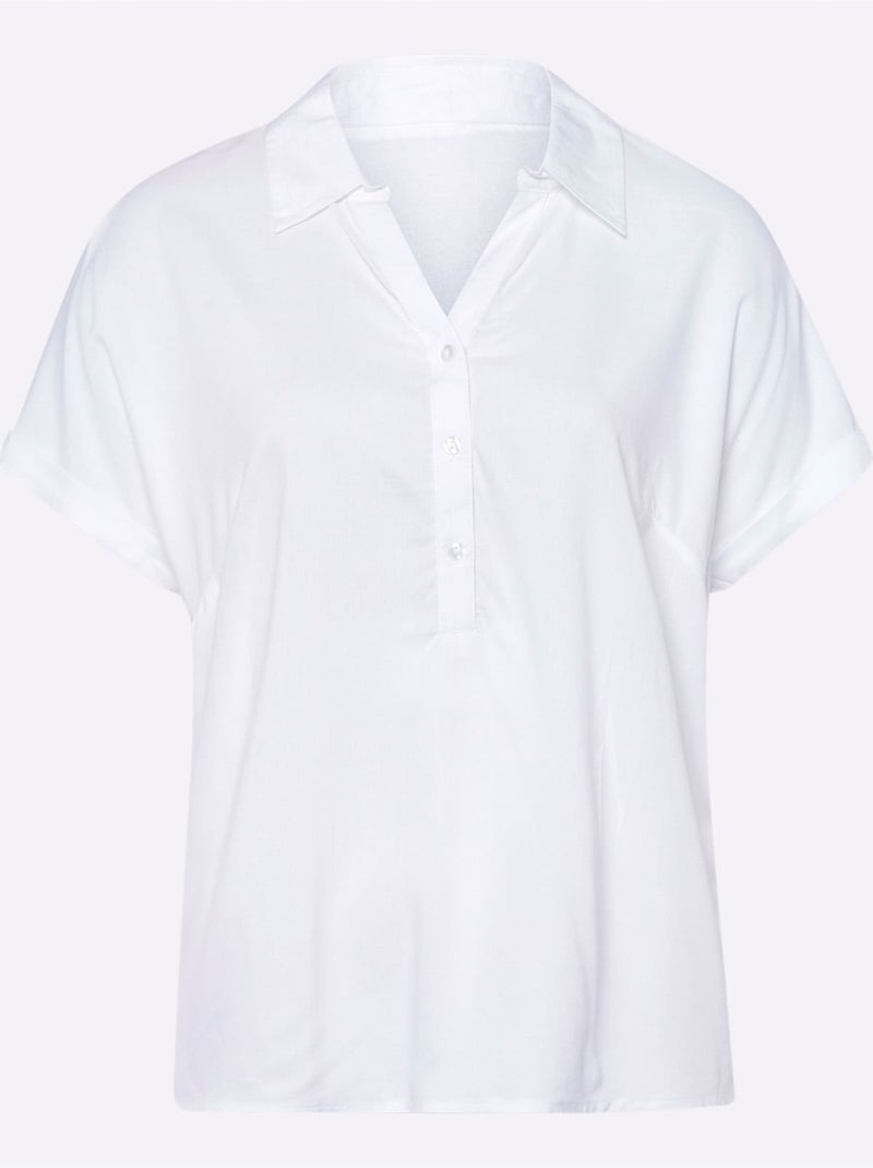 Chemisier à manches courtes avec col chemisier et pli creux - Taille standard - Moda Vilona Ecru - Kiabi