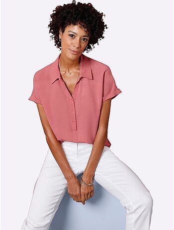 Chemisier à manches courtes avec col chemisier et pli creux - Taille standard - Moda Vilona