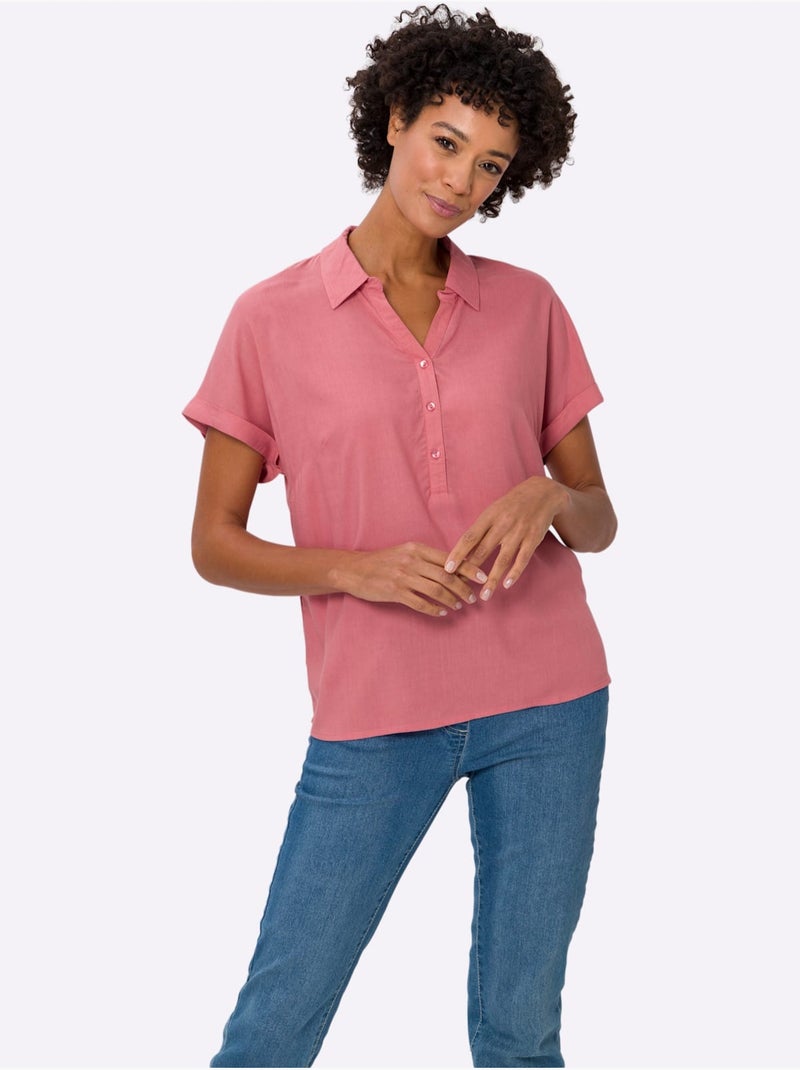 Chemisier à manches courtes avec col ouvert et boutons - Taille standard - Moda Vilona Rose - Kiabi