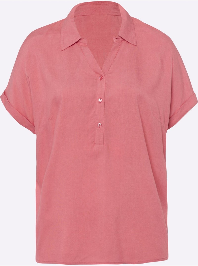 Chemisier à manches courtes avec col ouvert et boutons - Taille standard - Moda Vilona Rose - Kiabi