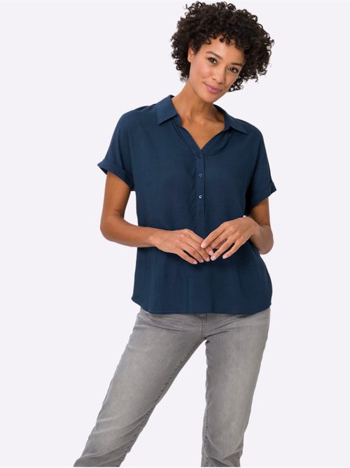 Chemisier à manches courtes avec col ouvert et patte de boutonnage - Taille standard - Moda Vilona - Kiabi