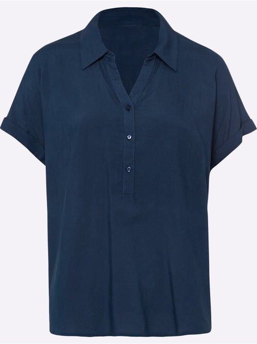 Chemisier à manches courtes avec col ouvert et patte de boutonnage - Taille standard - Moda Vilona - Kiabi