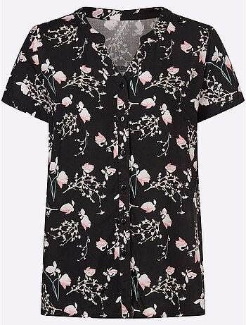 Chemisier à manches courtes avec col V en viscose à motifs floraux - Taille standard - Moda Vilona