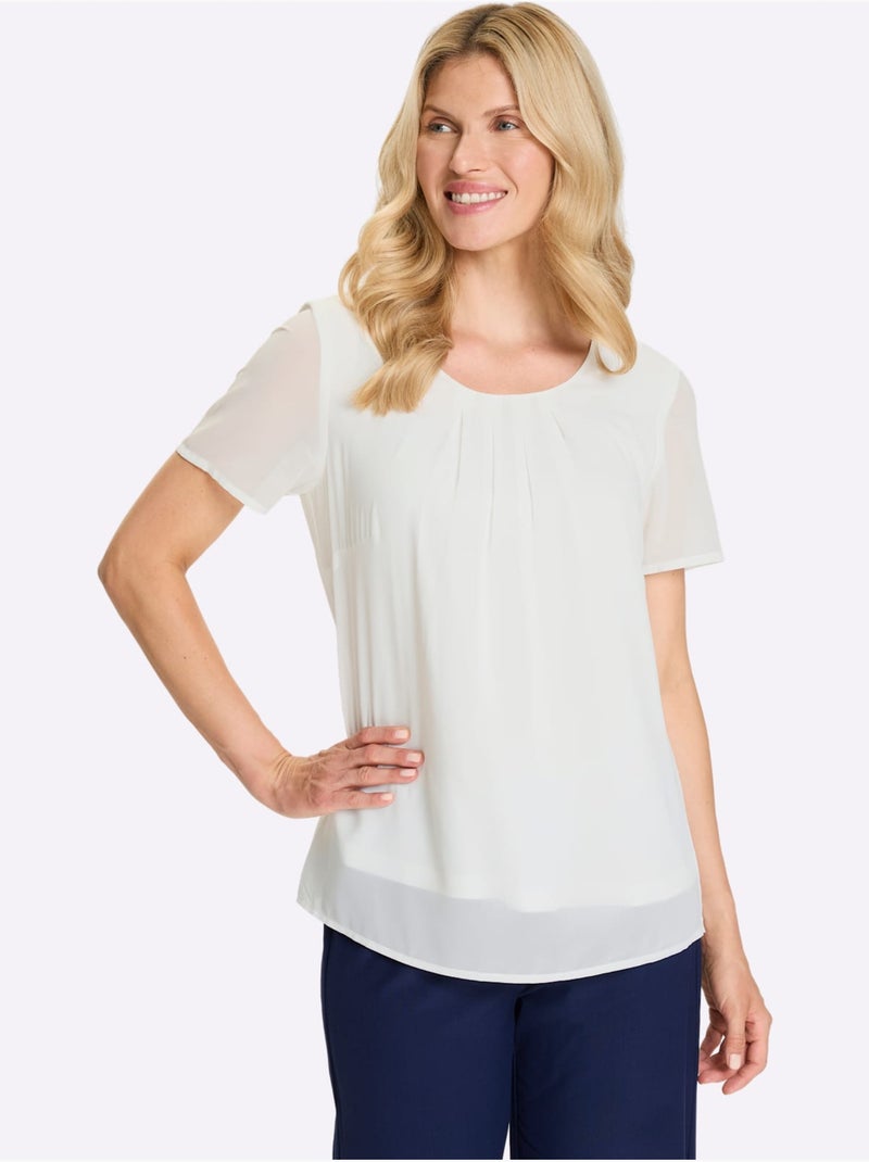 Chemisier à manches courtes avec encolure ronde et doublure opaque - Taille standard - Moda Vilona Ecru - Kiabi