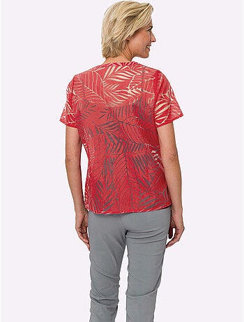 Chemisier à manches courtes avec encolure V et motifs tropicals - Taille standard - Moda Vilona
