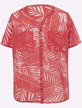 Chemisier à manches courtes avec encolure V et motifs tropicals - Taille standard - Moda Vilona
