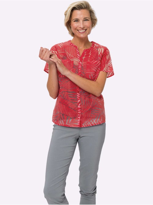 Chemisier à manches courtes avec encolure V et motifs tropicals - Taille standard - Moda Vilona - Kiabi Chemisier à manches courtes avec encolure V et motifs tropicals - Taille standard - Moda Vilona - Kiabi