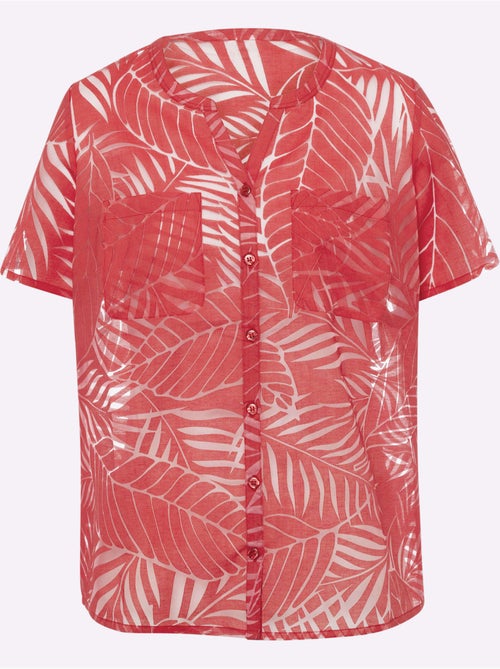 Chemisier à manches courtes avec encolure V et motifs tropicals - Taille standard - Moda Vilona - Kiabi Chemisier à manches courtes avec encolure V et motifs tropicals - Taille standard - Moda Vilona - Kiabi