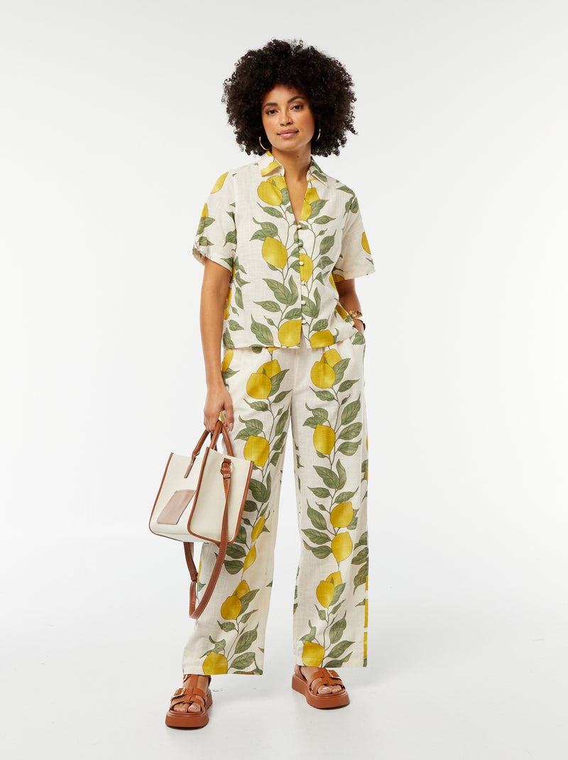 Chemisier à manches courtes avec imprimé citron' Beige - Kiabi