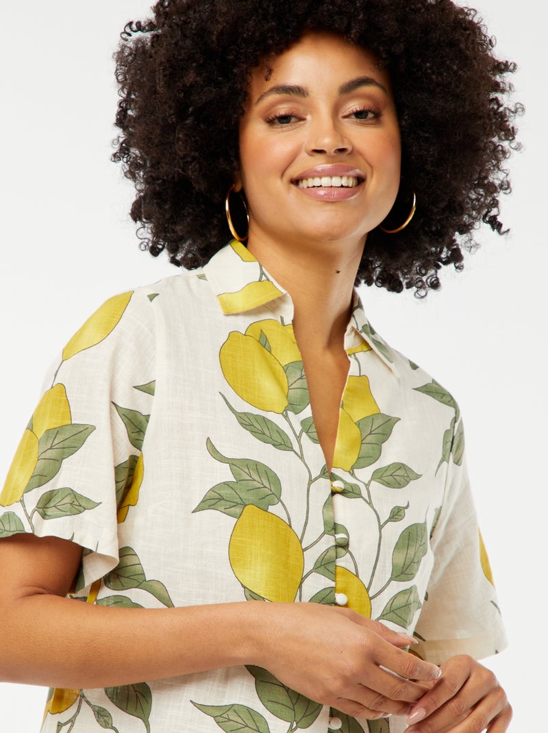 Chemisier à manches courtes avec imprimé citron' Beige - Kiabi