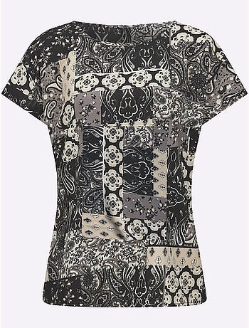 Chemisier à manches courtes avec imprimé patchwork et encolure en U - Taille standard - Moda Vilona