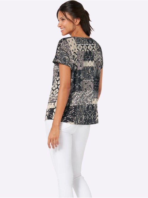 Chemisier à manches courtes avec imprimé patchwork et encolure en U - Taille standard - Moda Vilona - Kiabi