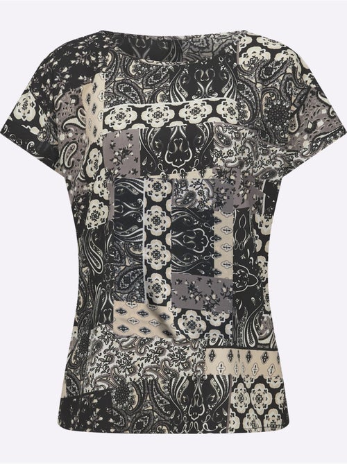Chemisier à manches courtes avec imprimé patchwork et encolure en U - Taille standard - Moda Vilona - Kiabi
