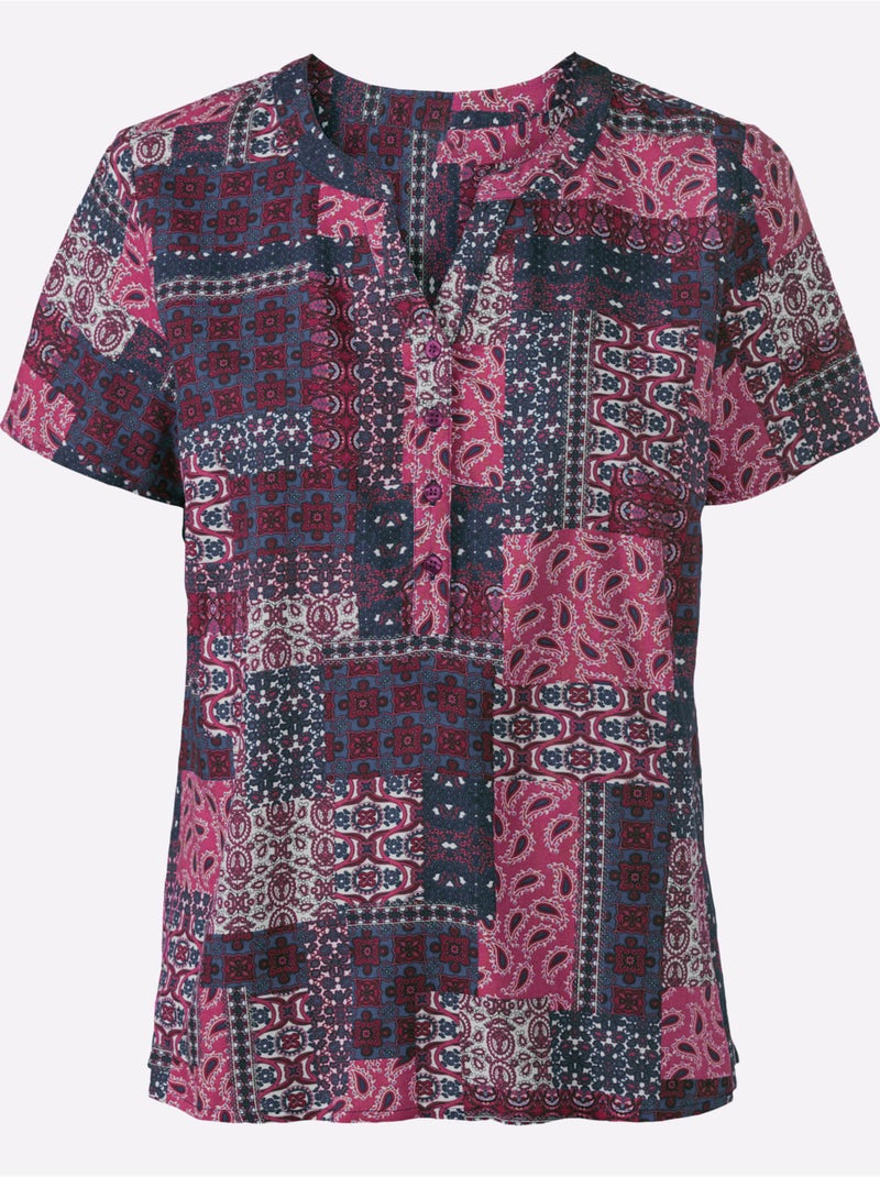 Chemisier à Manches Courtes Coupe Plus Longue Au Dos - Taille Standard - Witt Bruyère/Menthe - Kiabi