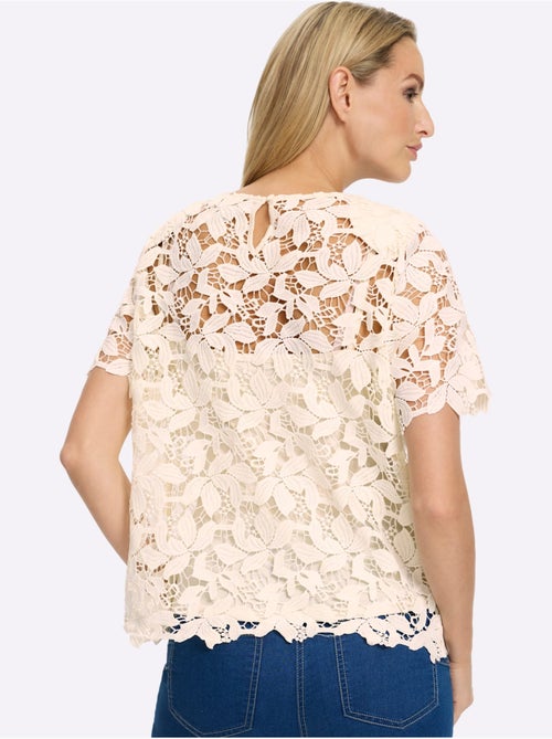 Chemisier à manches courtes dentelle florale légèrement transparente - taille standard - helline - Kiabi Chemisier à manches courtes dentelle florale légèrement transparente - taille standard - helline - Kiabi