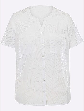 Chemisier à manches courtes avec encolure V et motifs tropicals - Taille standard - Moda Vilona