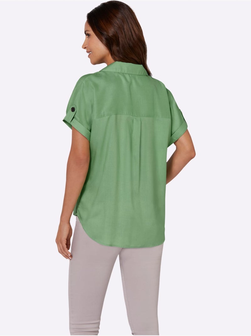 Chemisier à manches courtes en viscose pure avec patte de boutonnage - Taille standard - Witt Vert clair - Kiabi