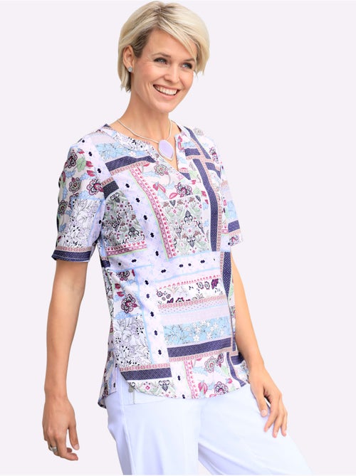 Chemisier à Manches Courtes Encolure Ronde Avec V Ouvert - Taille Standard - Witt - Kiabi Chemisier à Manches Courtes Encolure Ronde Avec V Ouvert - Taille Standard - Witt - Kiabi