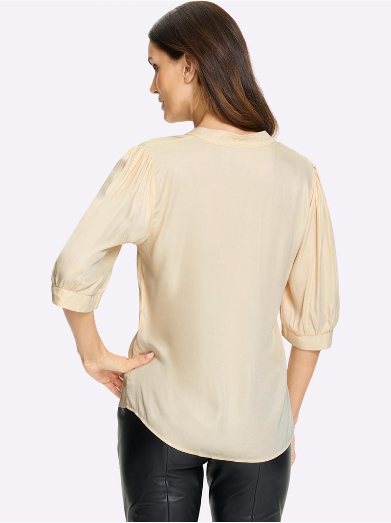 Chemisier à Manches Courtes Manches Bouffantes Tendance - Taille Standard - Helline Marron clair - Kiabi
