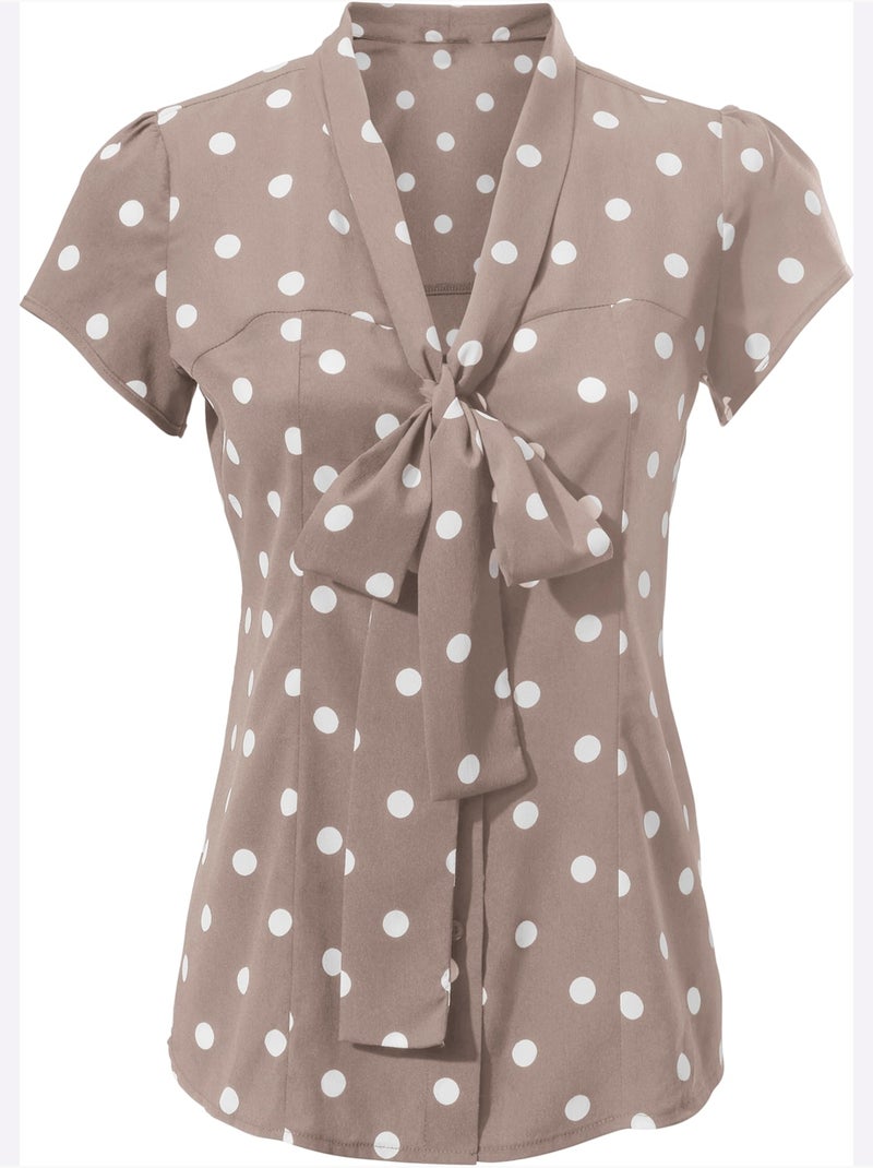 Chemisier à Manches Courtes Motif à Pois Tendance - Taille Standard - Helline Gris Blanc - Kiabi