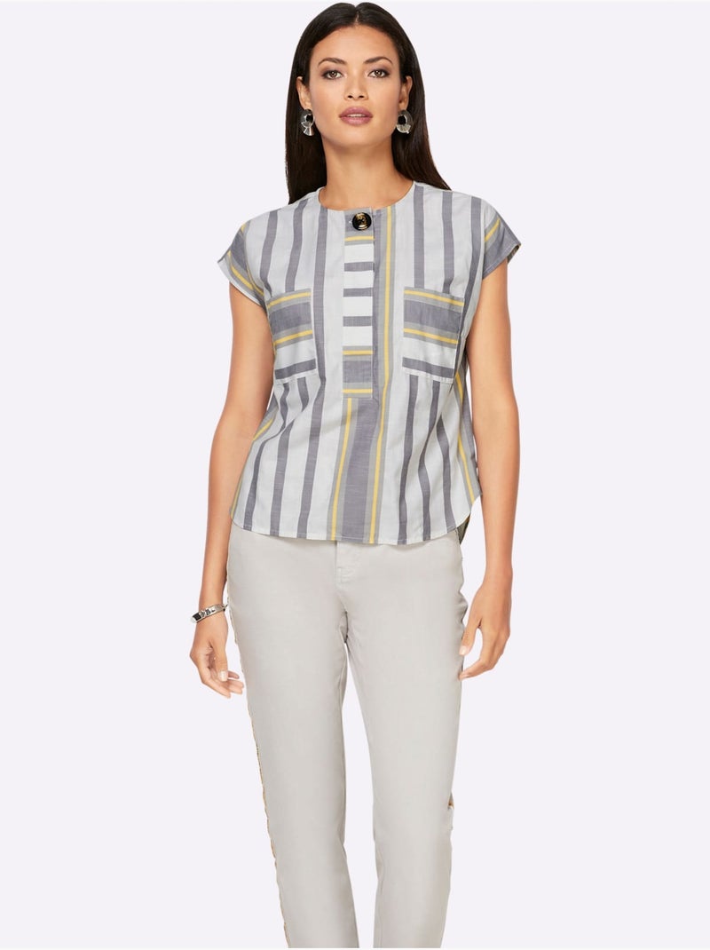 Chemisier à Manches Courtes Pull Tendance En Mélange De Cotons Doux - Taille Standard - Helline Blanc Gris - Kiabi