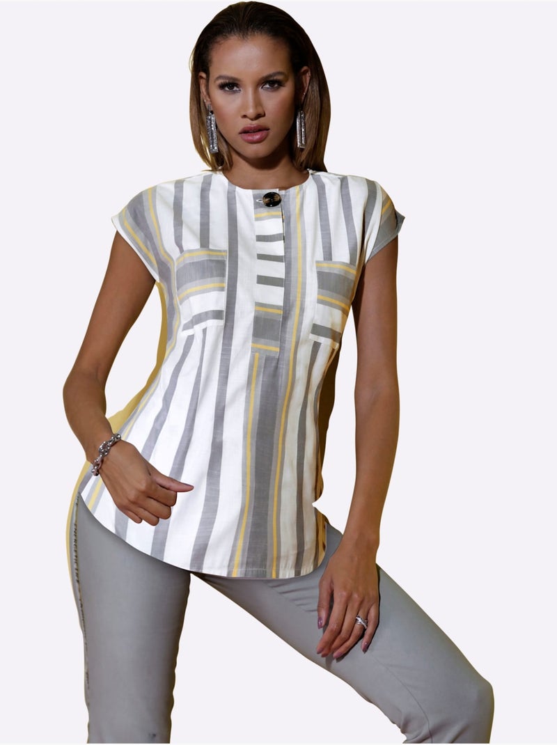 Chemisier à Manches Courtes Pull Tendance En Mélange De Cotons Doux - Taille Standard - Helline Blanc Gris - Kiabi