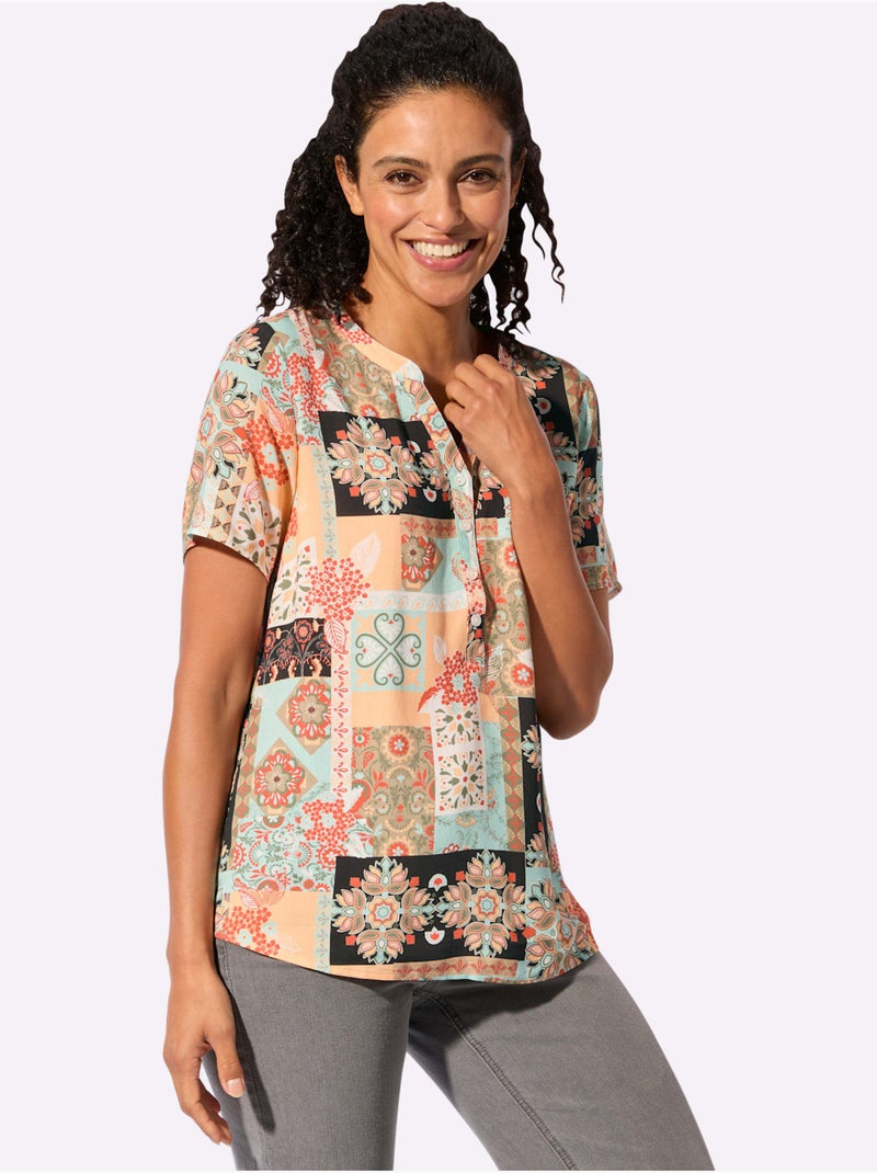 Chemisier à Manches Courtes Qualité Tissée - Taille Standard - Witt Vert/Orange - Kiabi