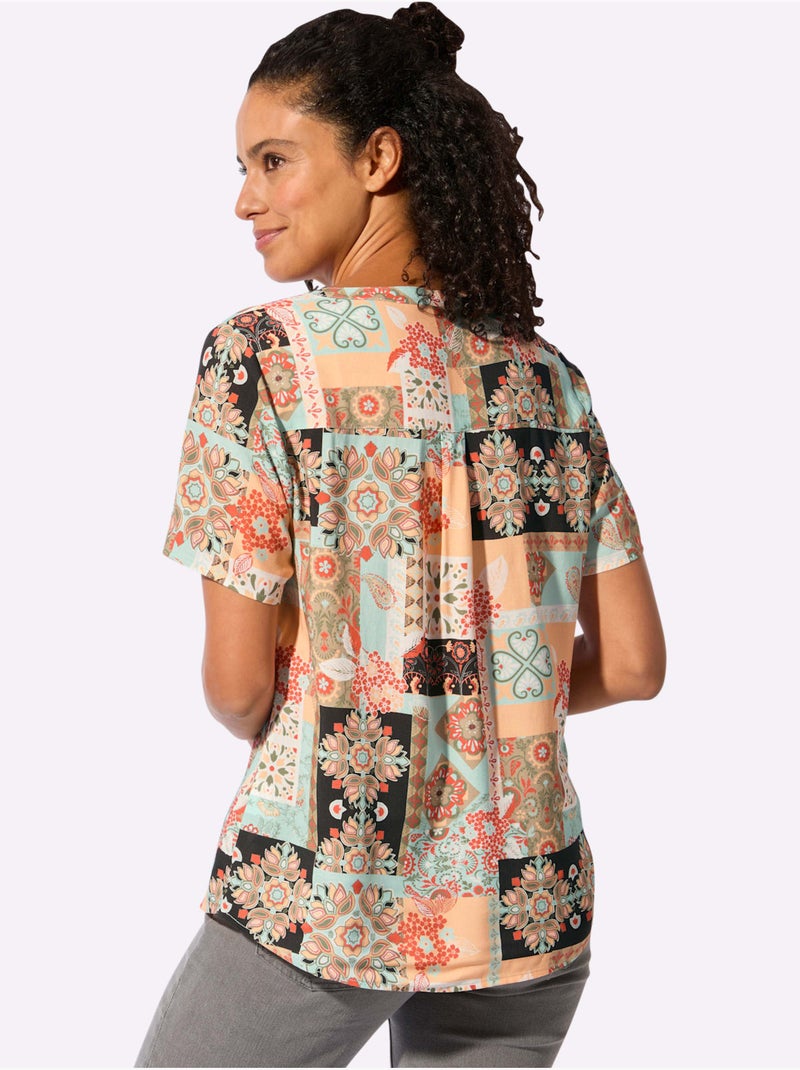 Chemisier à Manches Courtes Qualité Tissée - Taille Standard - Witt Vert/Orange - Kiabi