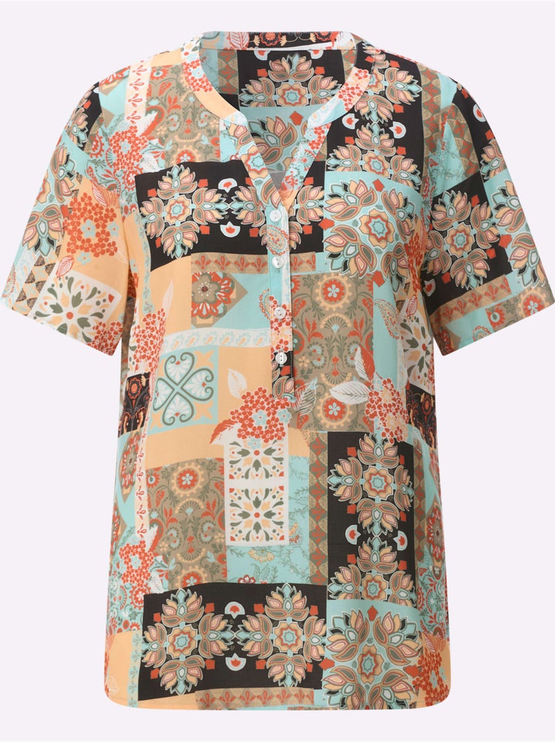 Chemisier à Manches Courtes Qualité Tissée - Taille Standard - Witt Vert/Orange - Kiabi