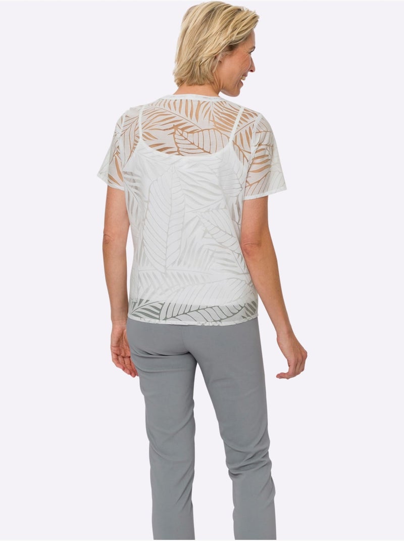 Chemisier à Manches Courtes Superbe Qualité Dévorée - Taille Standard - Moda Vilona Blanc - Kiabi