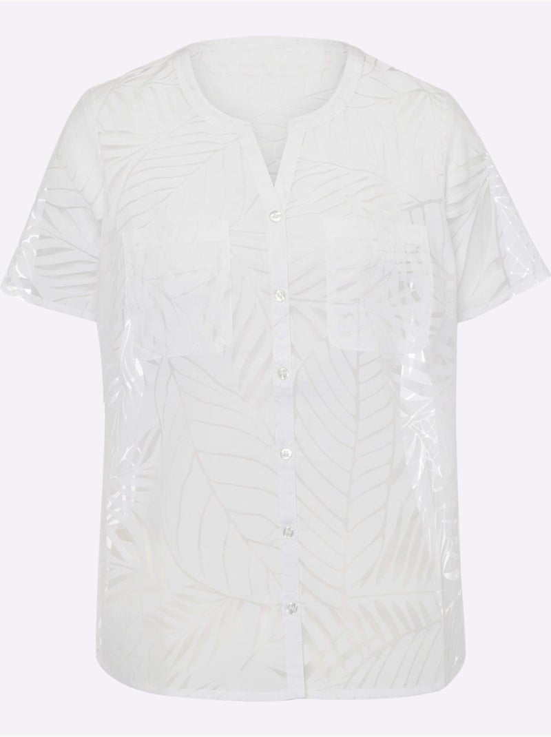 Chemisier à Manches Courtes Superbe Qualité Dévorée - Taille Standard - Moda Vilona Blanc - Kiabi