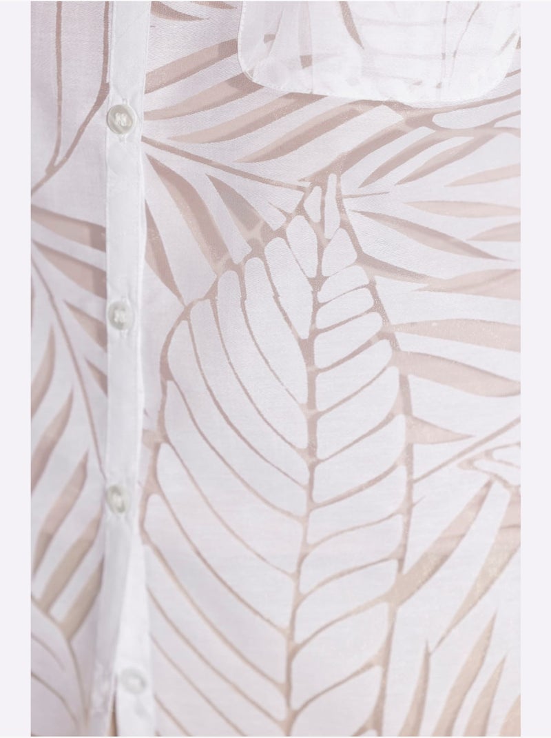 Chemisier à Manches Courtes Superbe Qualité Dévorée - Taille Standard - Moda Vilona Blanc - Kiabi