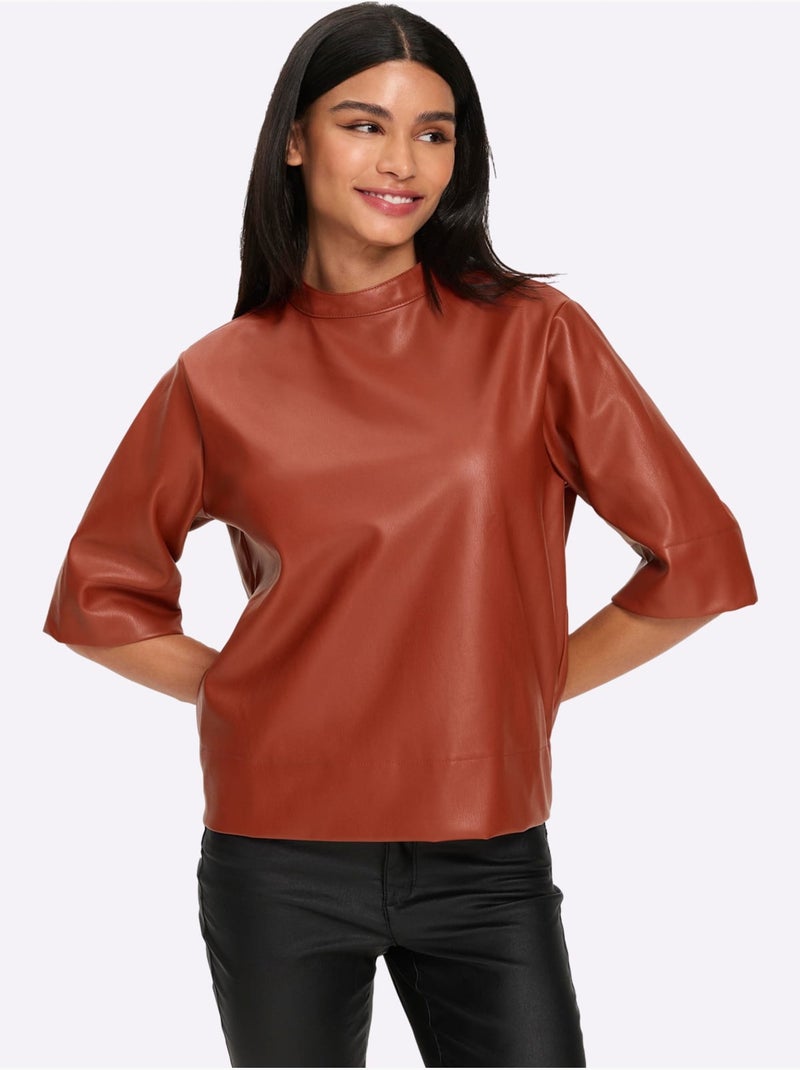 Chemisier à Manches Courtes Synthétique Joliment Brillant - Taille Standard - Helline Marron - Kiabi