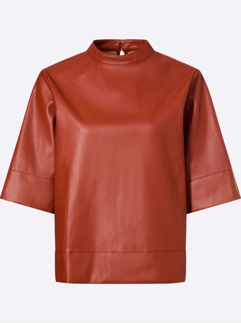 Chemisier à Manches Courtes Synthétique Joliment Brillant - Taille Standard - Helline Marron - Kiabi
