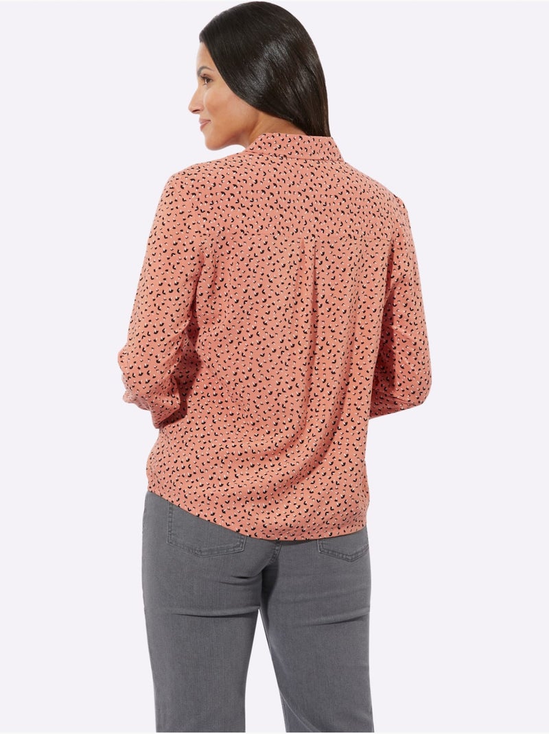 Chemisier à manches longues avec col chemise et motif minimaliste - Taille standard - Moda Vilona Noir Orange Noir - Kiabi