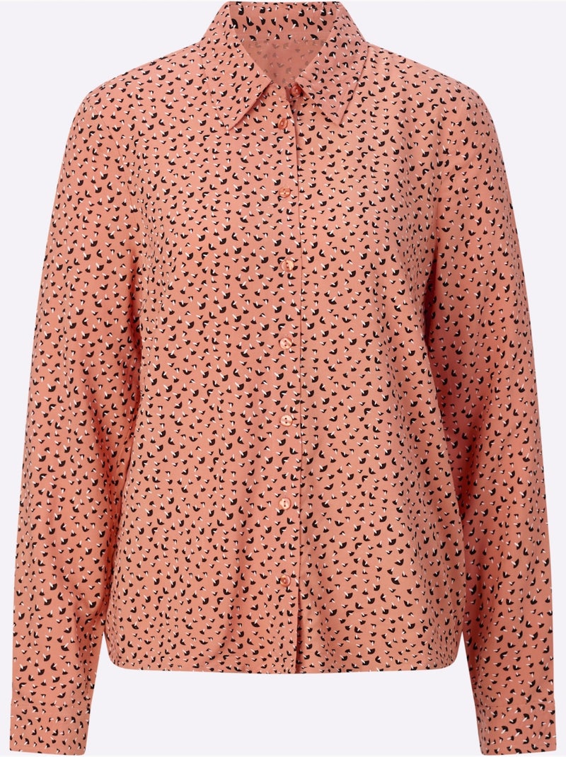 Chemisier à manches longues avec col chemise et motif minimaliste - Taille standard - Moda Vilona Noir Orange Noir - Kiabi
