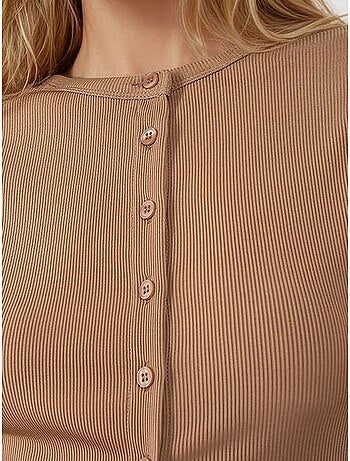 Chemisier à manches longues en tricot texturé coupe ajustée avec boutons
